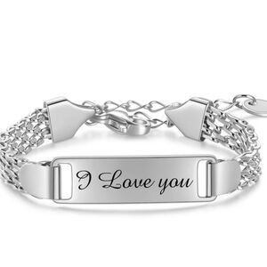 Fashion 925 silver bracelet. I Love You Mesh Smooth Engraved Bracelet, Fashionab